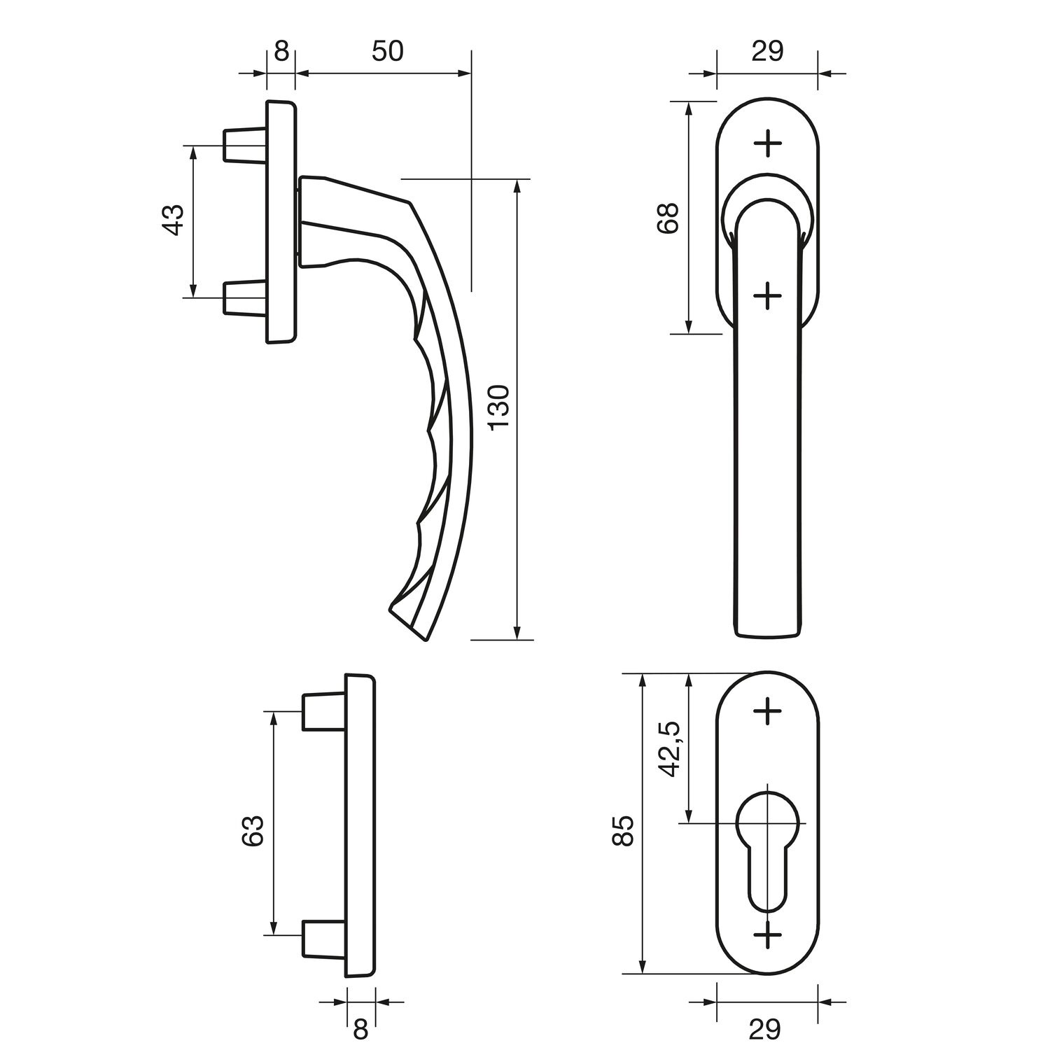 HG-DK Fenstergriff Lieǵe90°außen,AL20